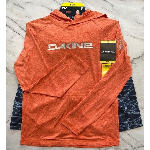 Dakine Swim Boys 2-piece Swim Set Orange Gray Rash Guard UPF 30+ Small NWT! - Picture 1 of 10